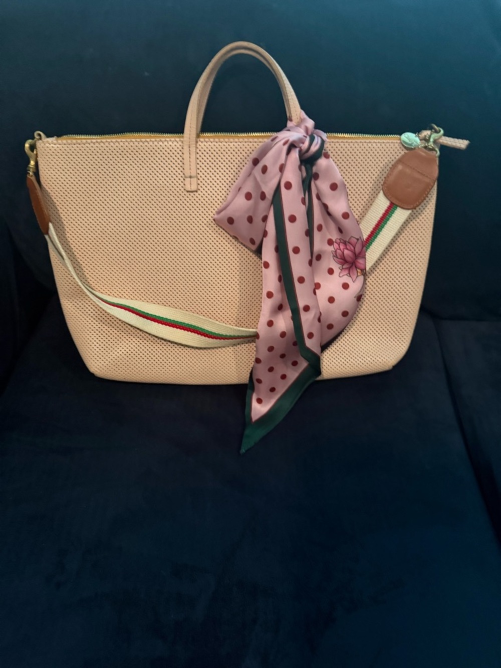 Clare V Attaché Tote, light pink perforated leather